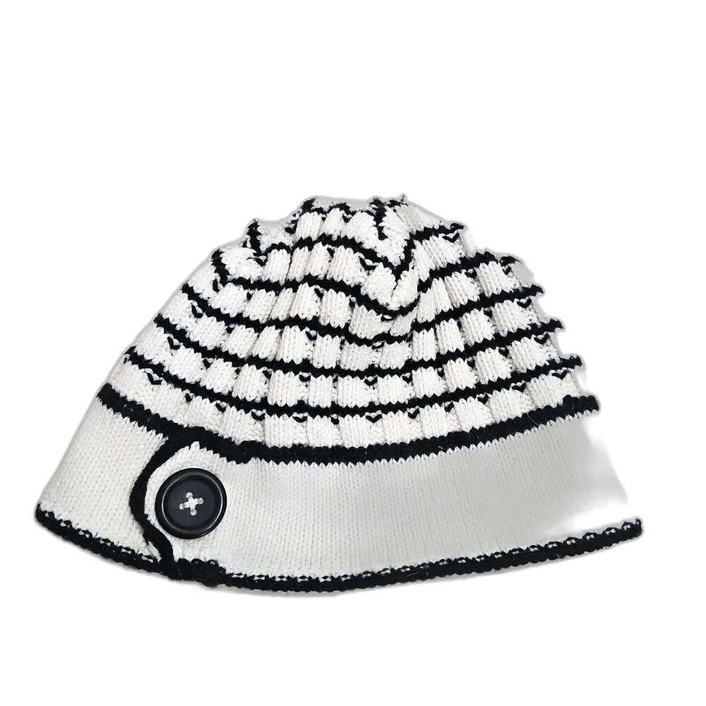 NILS Cotton Beanie with Fleece Headband Black and White Feminine Cute Retro Twee